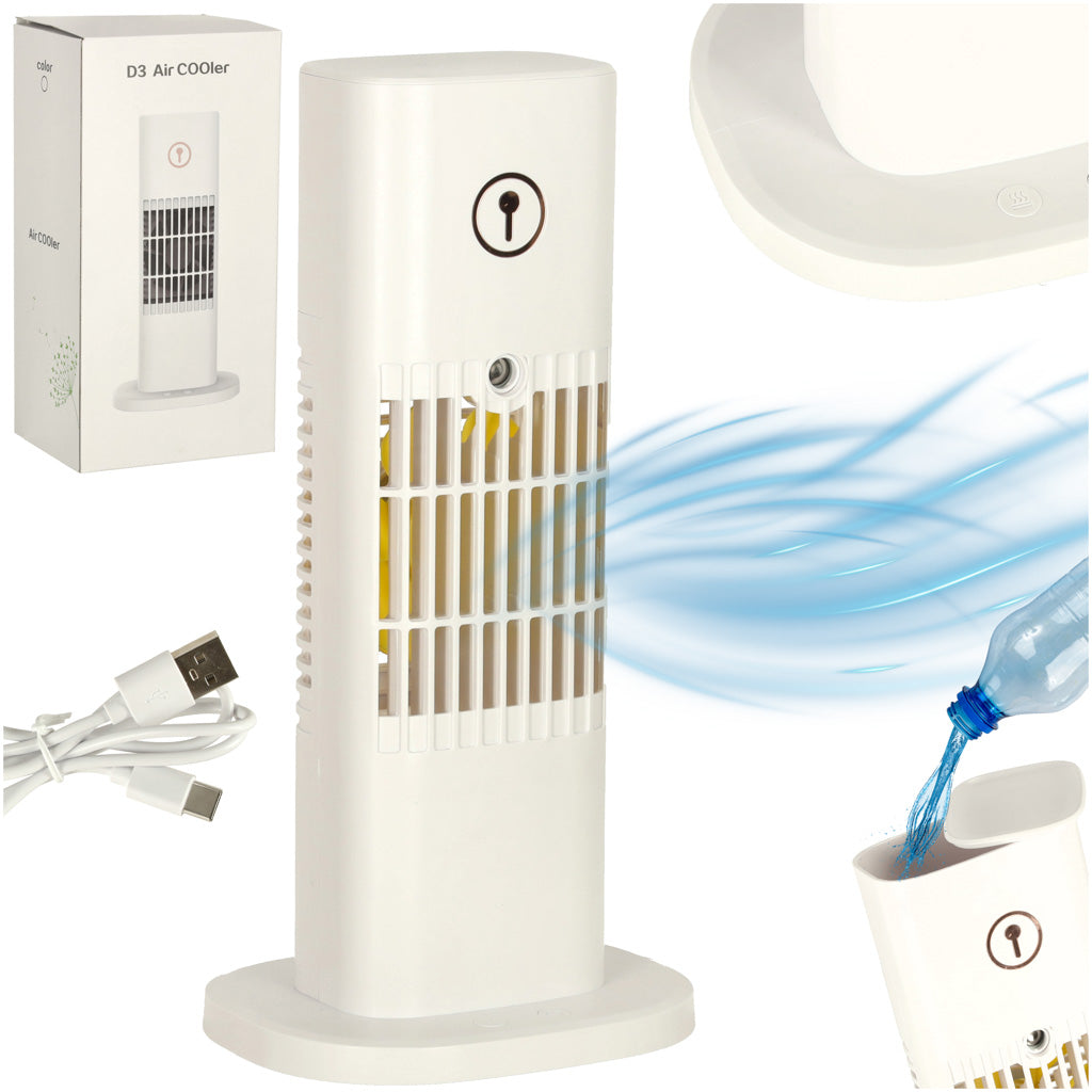 Klimator biurkowy przenośny 3w1 USB z nawilżaniem 300 ml biały