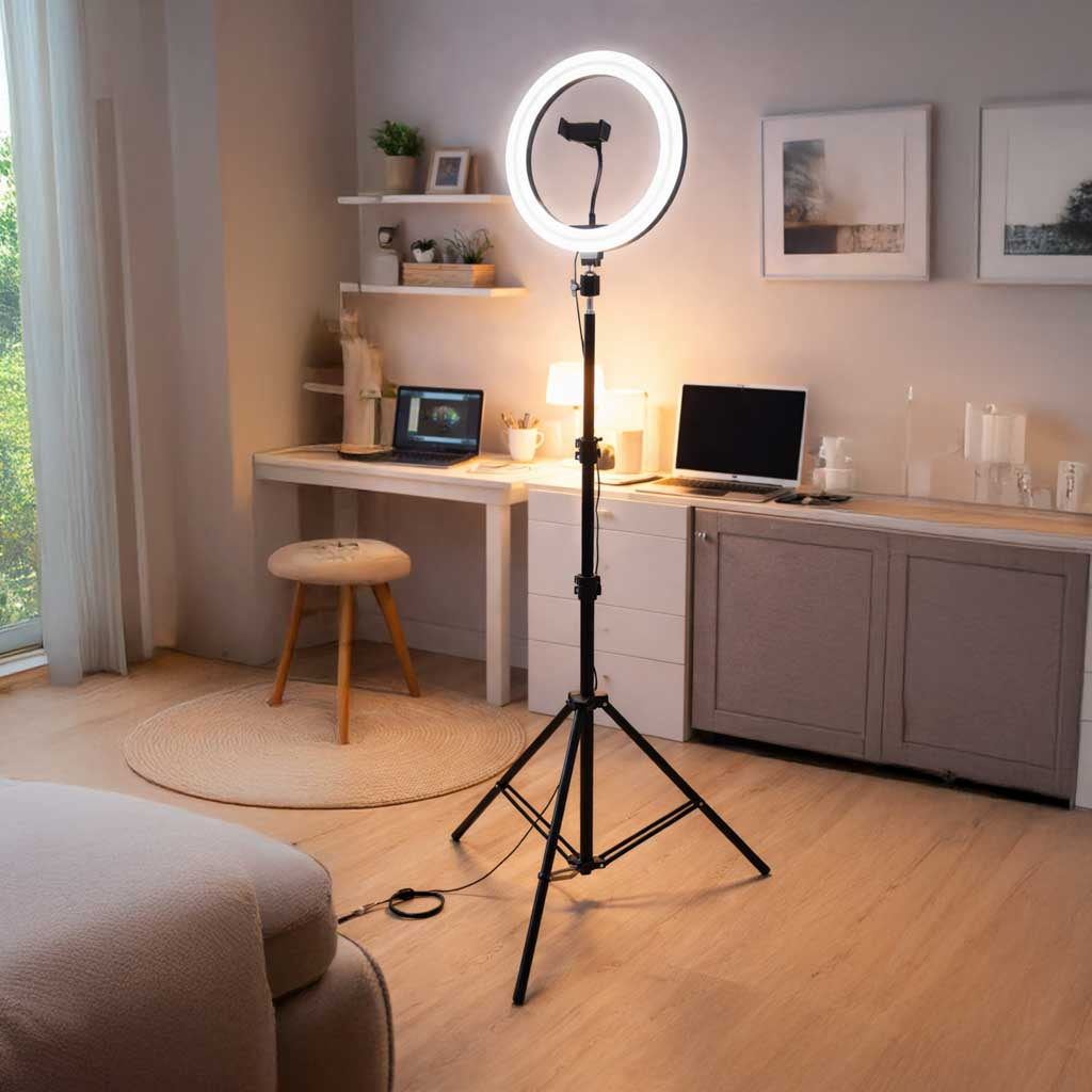 Lampa pierścieniowa LED 60W z uchwytem na telefon i statywem 220 cm