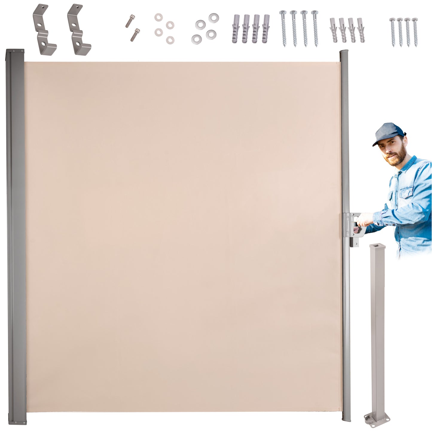 Markiza boczna tarasowa LUARO 180x400 cm beżowa, zwijana, wodoodporna