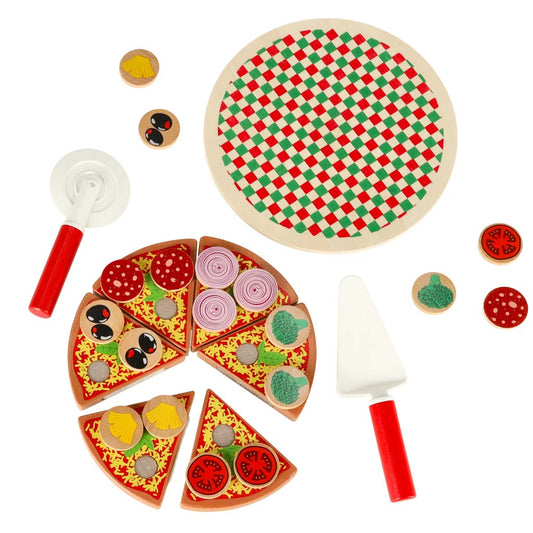 Pizza drewniany zestaw do zabawy na rzep akcesoria łopatka nóż talerz nauka krojenia 20cm
