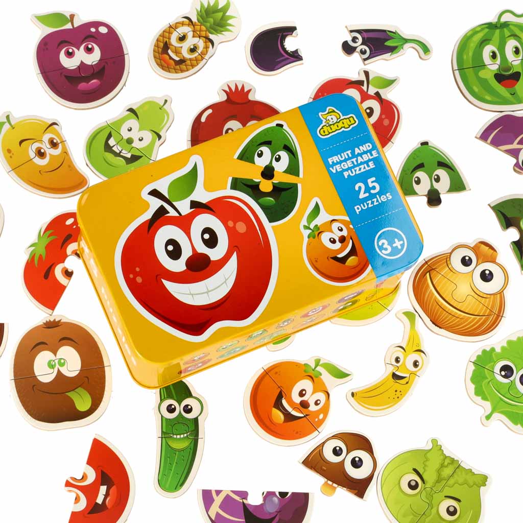 Puzzle dla dzieci układanka w puszce owoce warzywa 50 puzzli 25 obrazków