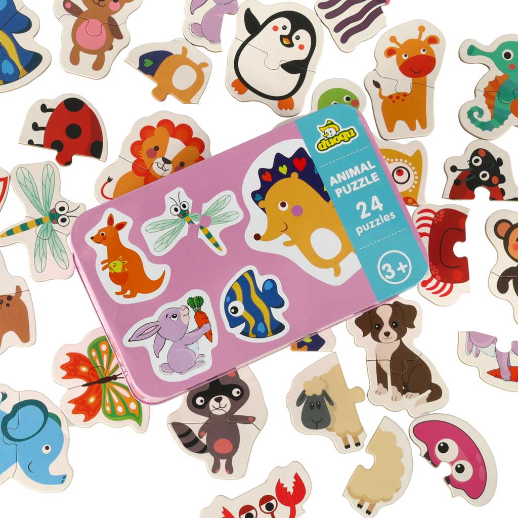 Puzzle dla dzieci układanka w puszce zwierzątka 48 puzzli 24 obrazki