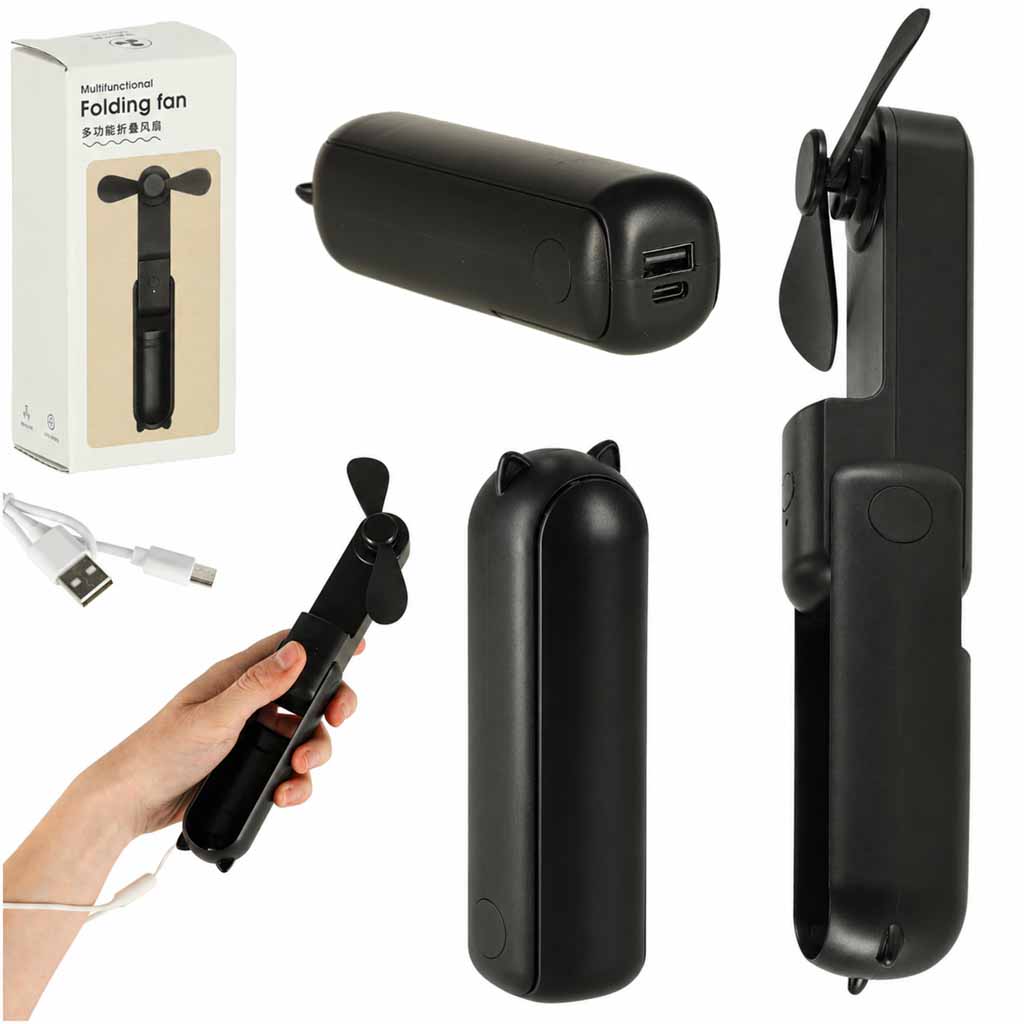 Mini wentylator USB 2w1 składany przenośny biurkowy czarny