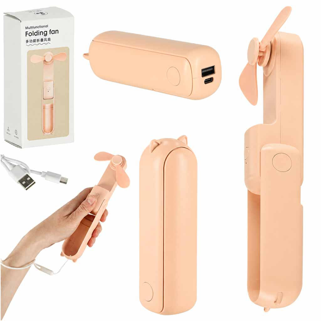 Składany mini wentylator USB przenośny 3W różowy