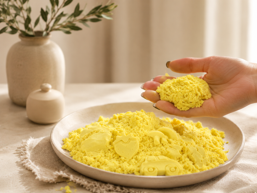 Piasek sensoryczny dla dzieci 1 kg żółty, w woreczku