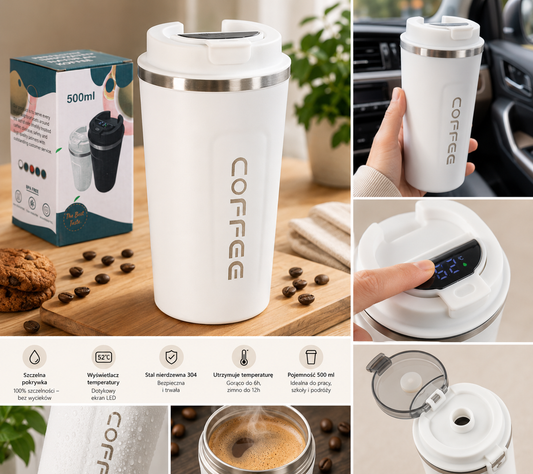 Kubek podróżny LED z ustnikiem 500ml biały