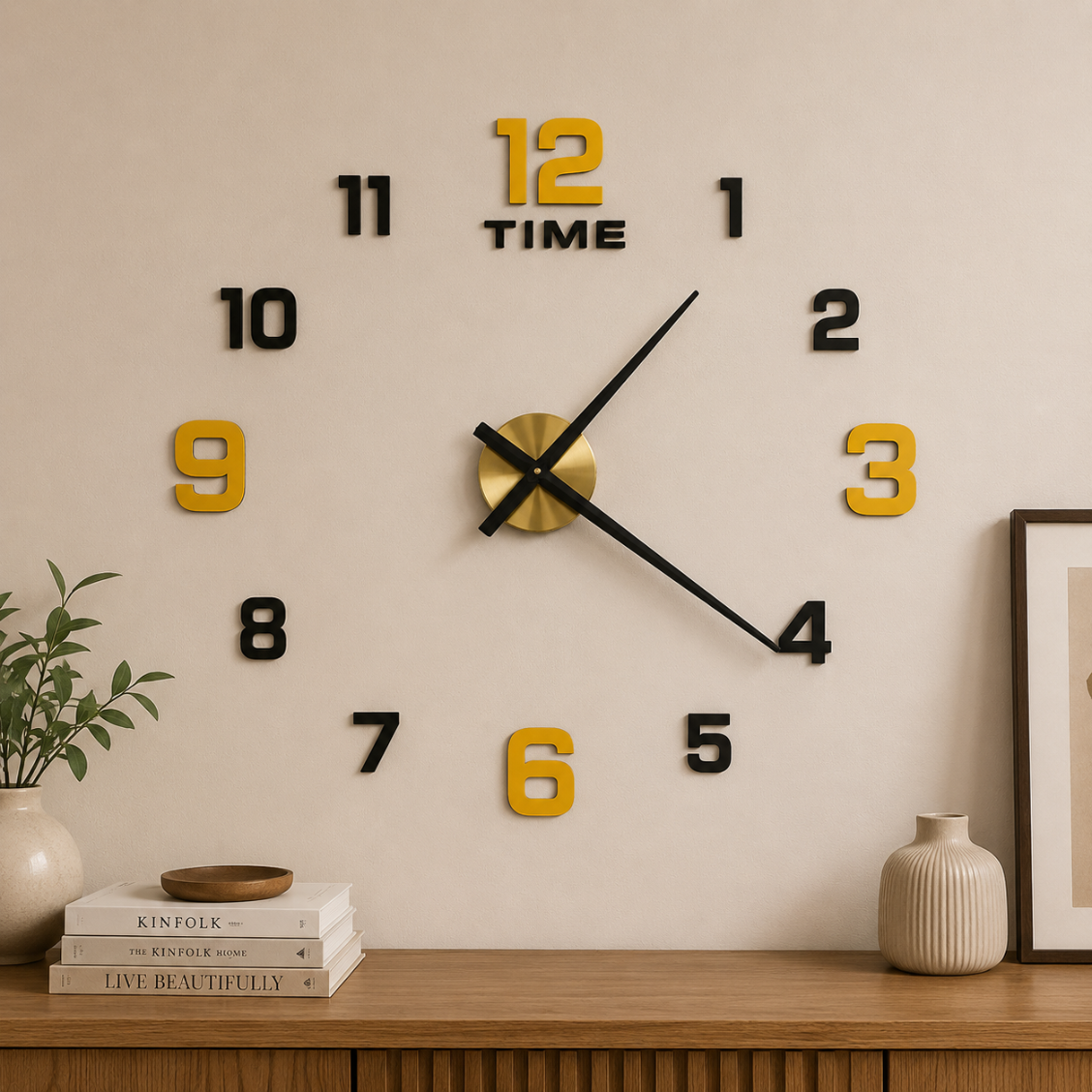 Zegar ścienny naklejany DIY regulowany 100-120 cm czarny złoty 12 cyfr