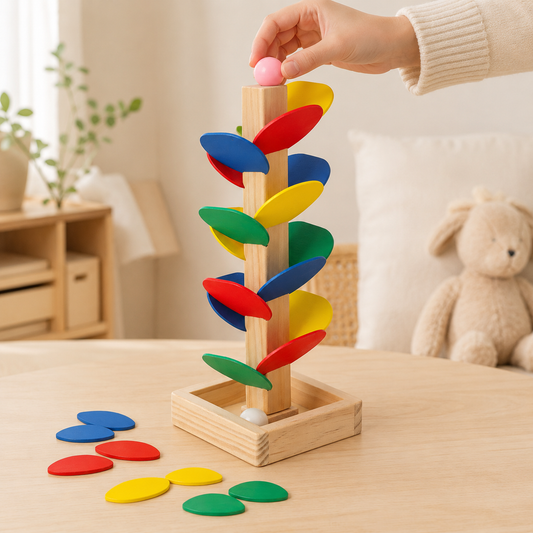 Drewniany tor kulkowy Montessori Drzewko edukacyjne 21 cm