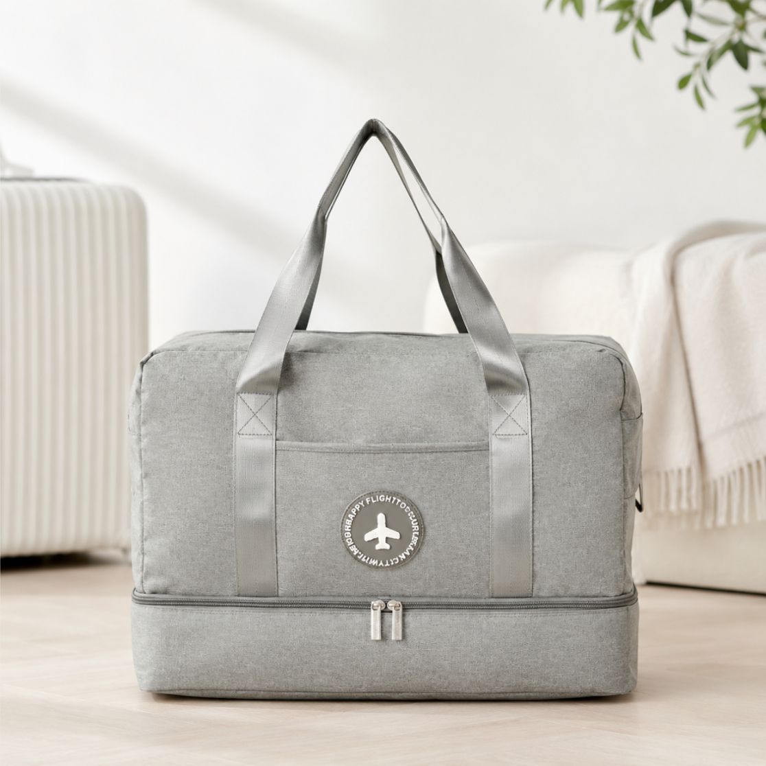 Torba podróżna z kieszeniami 39x30x18 cm szara bagaż podręczny do samolotu