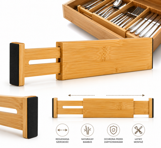 Organizer do szuflady bambusowy separator regulowany na sztućce, narzedzia - 56 cm 1sztuka
