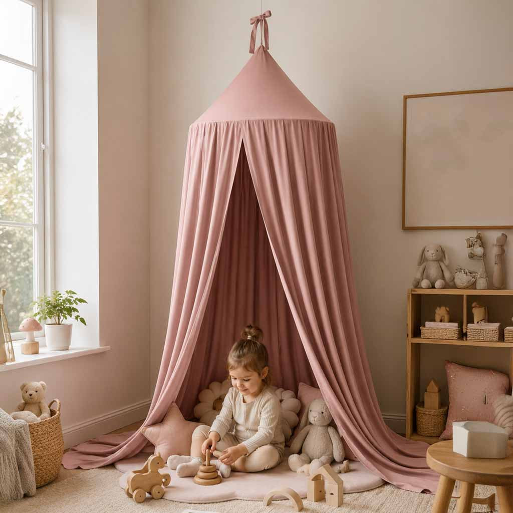 Baldachim tipi do łóżeczka różowy 70 cm z zestawem montażowym