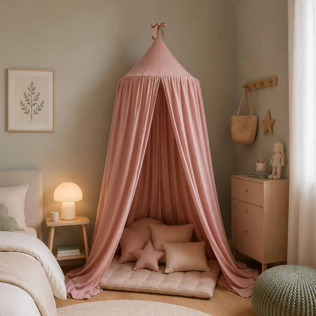 Baldachim tipi do łóżeczka różowy 70 cm z zestawem montażowym