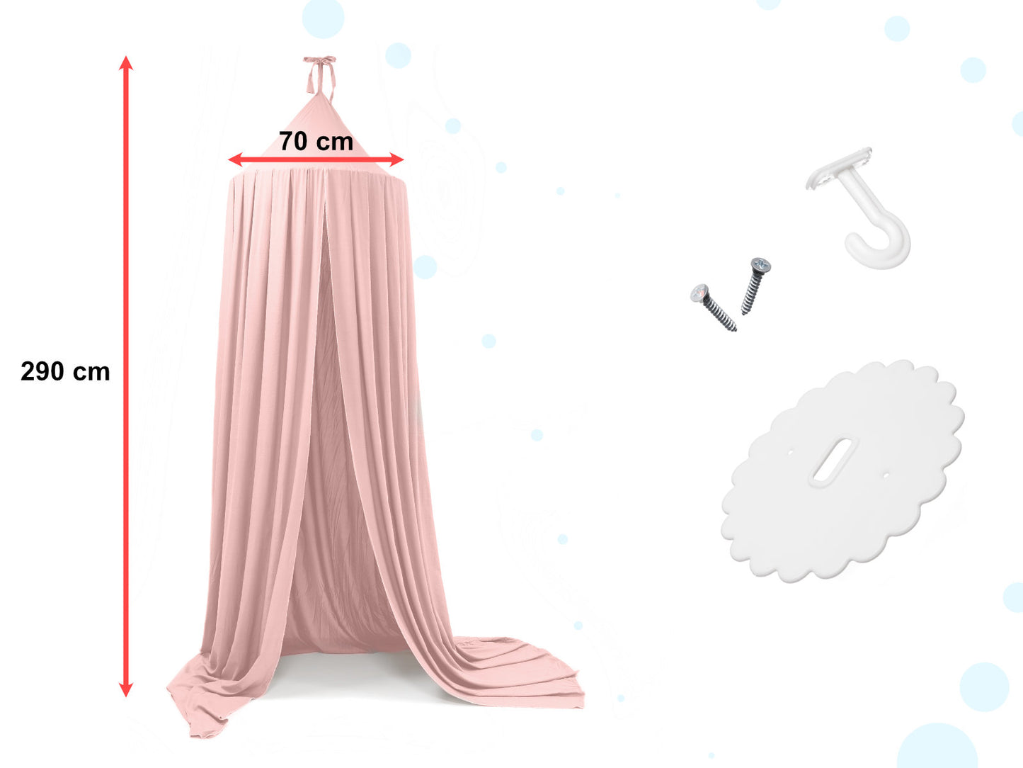 Baldachim tipi do łóżeczka różowy 70 cm z zestawem montażowym
