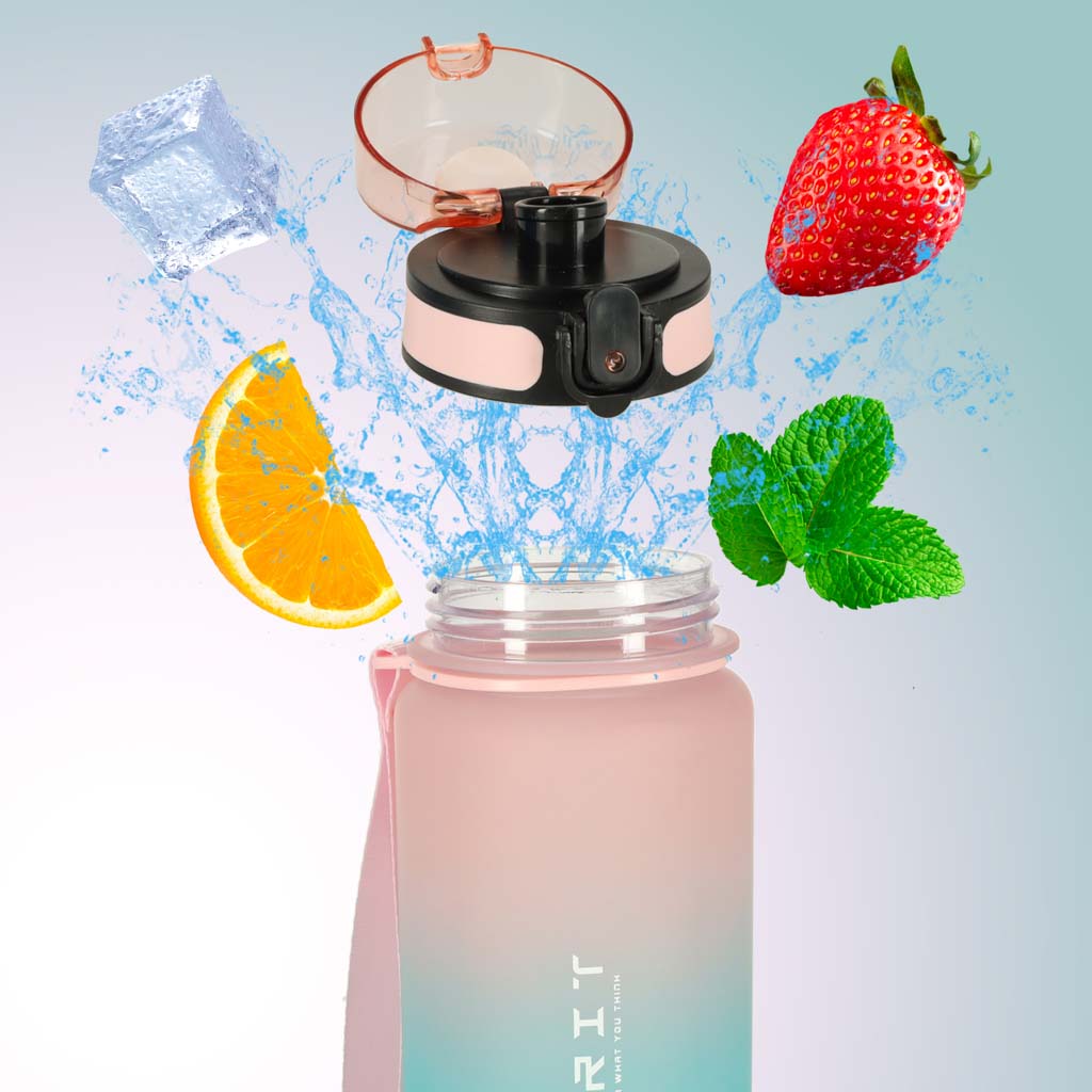 Butelka na wodę bidon z ustnikiem, BPA FREE 600ml, kolor różowo-niebieski