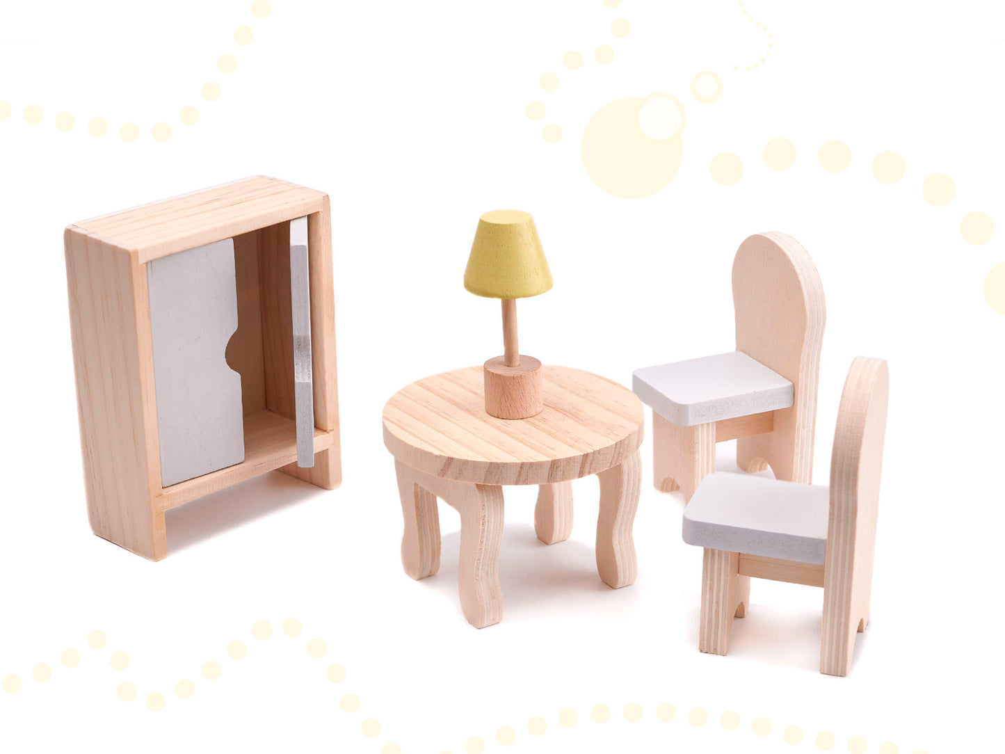 Drewniany domek dla lalek z mebelkami 70 cm szary