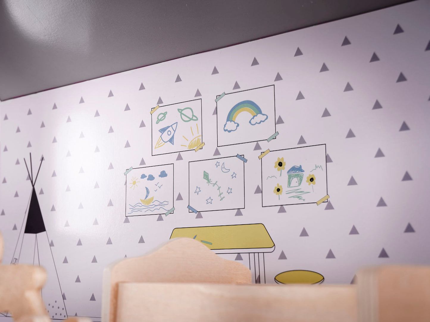 Drewniany domek dla lalek z mebelkami 70 cm szary