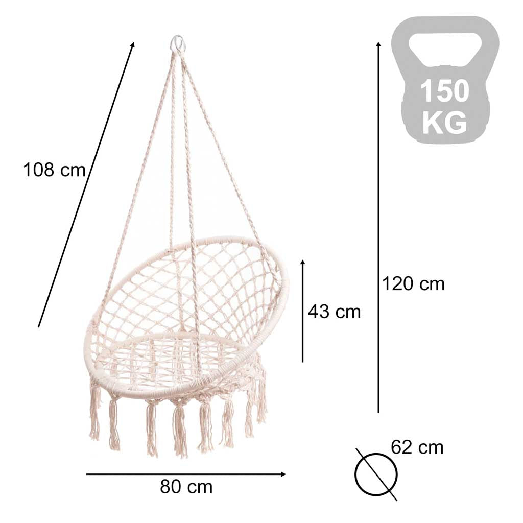 Huśtawka LUARO fotel bocianie gniazdo ecru 80 cm 150 kg