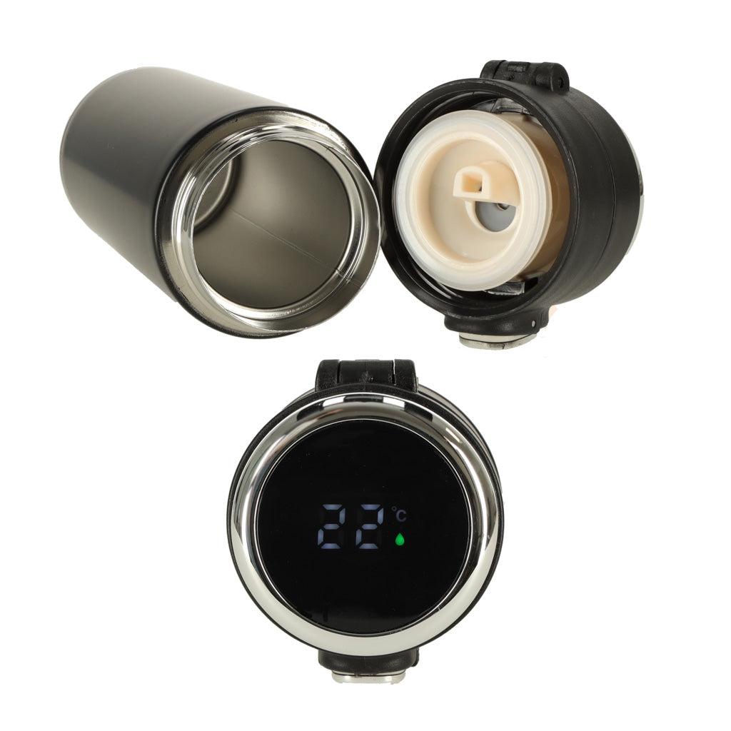 Kubek, bidon termiczny z ustnikiem, termos z wyświetlaczem LED 350ml, kolor czarny