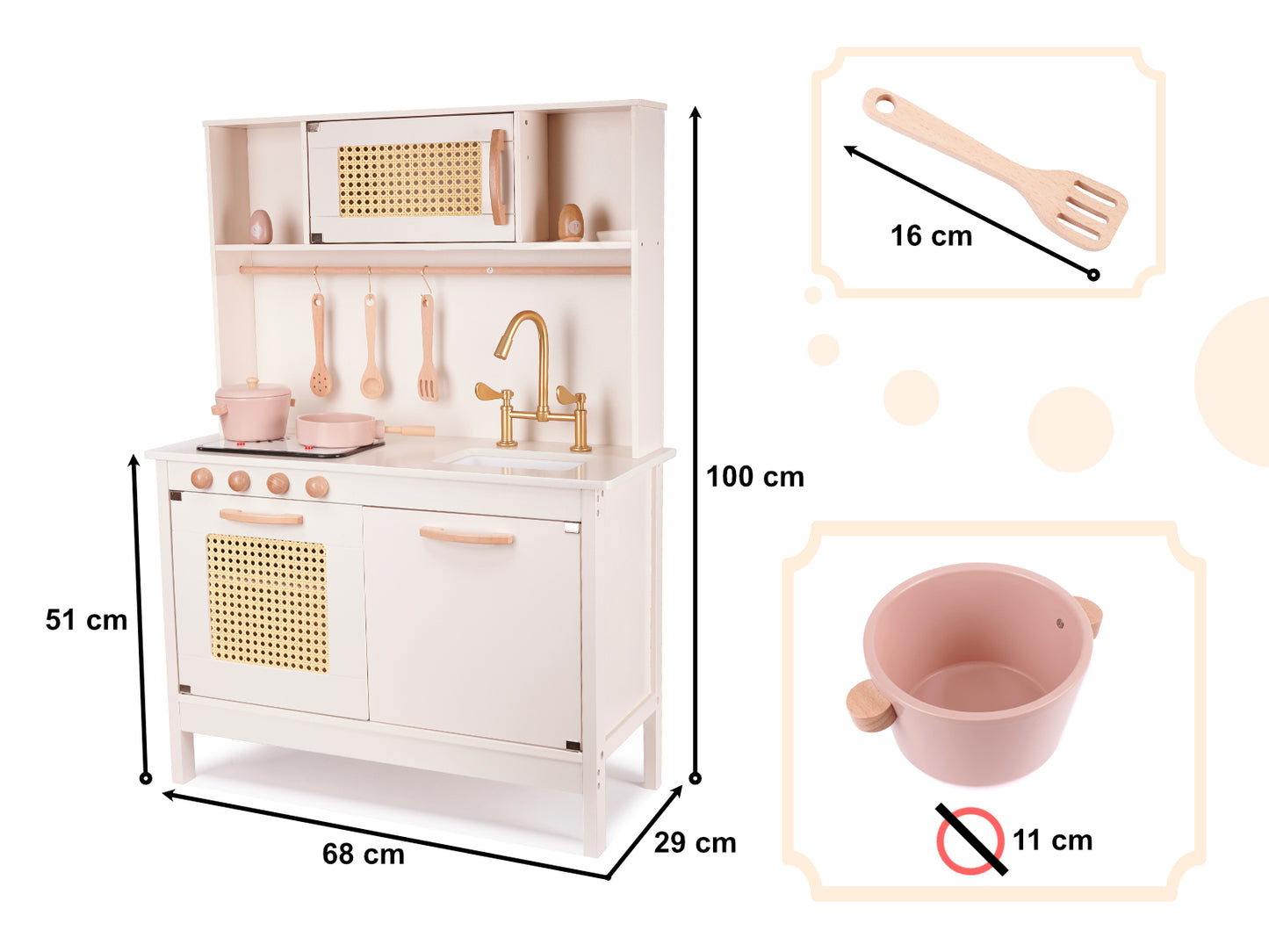 Drewniana kuchnia dziecięca retro BOHO z akcesoriami 100 cm