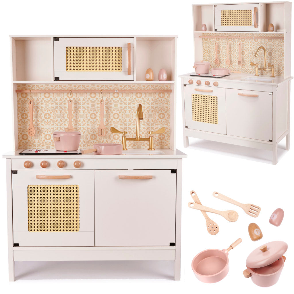 Drewniana kuchnia dziecięca retro BOHO z akcesoriami 100 cm