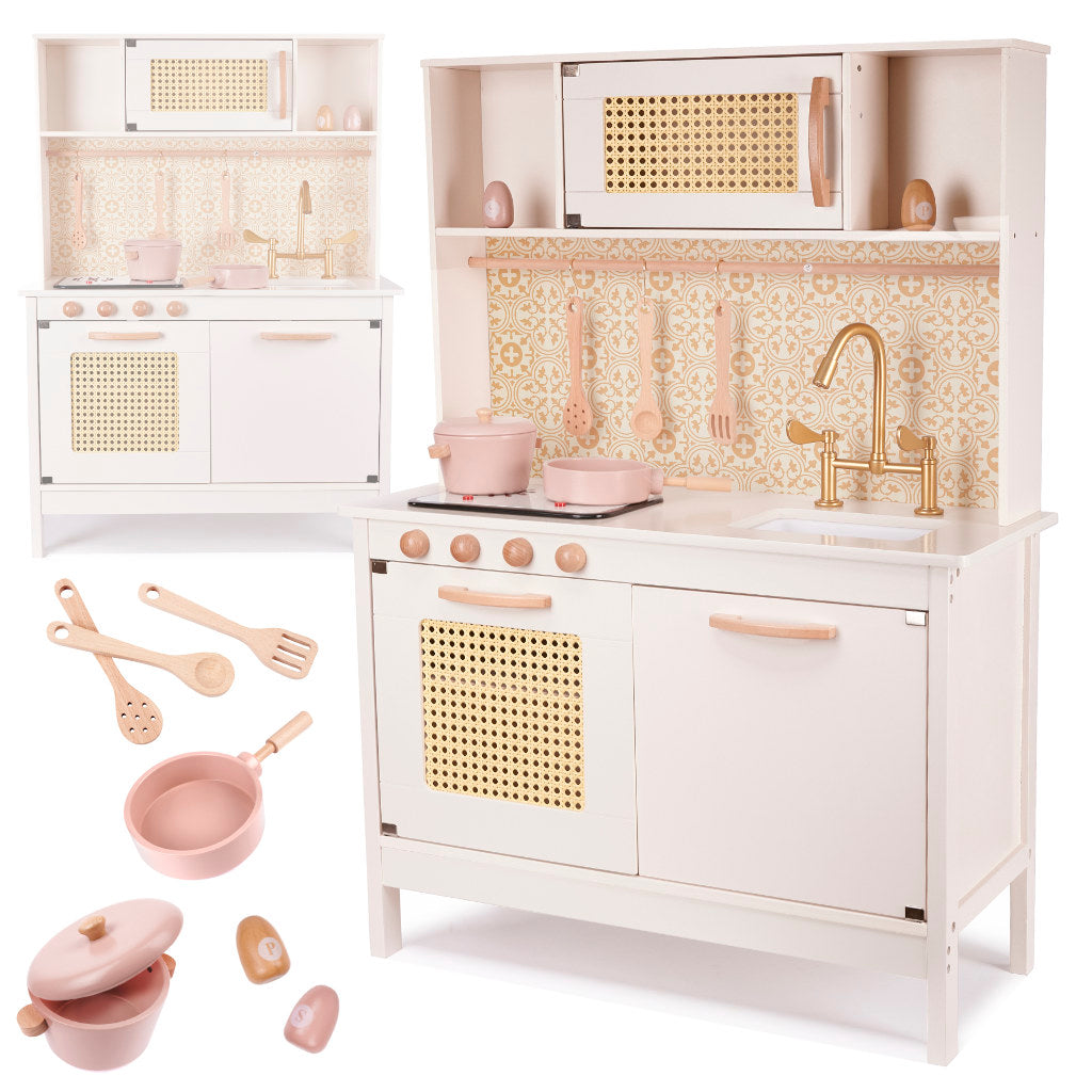 Drewniana kuchnia dziecięca retro BOHO z akcesoriami 100 cm