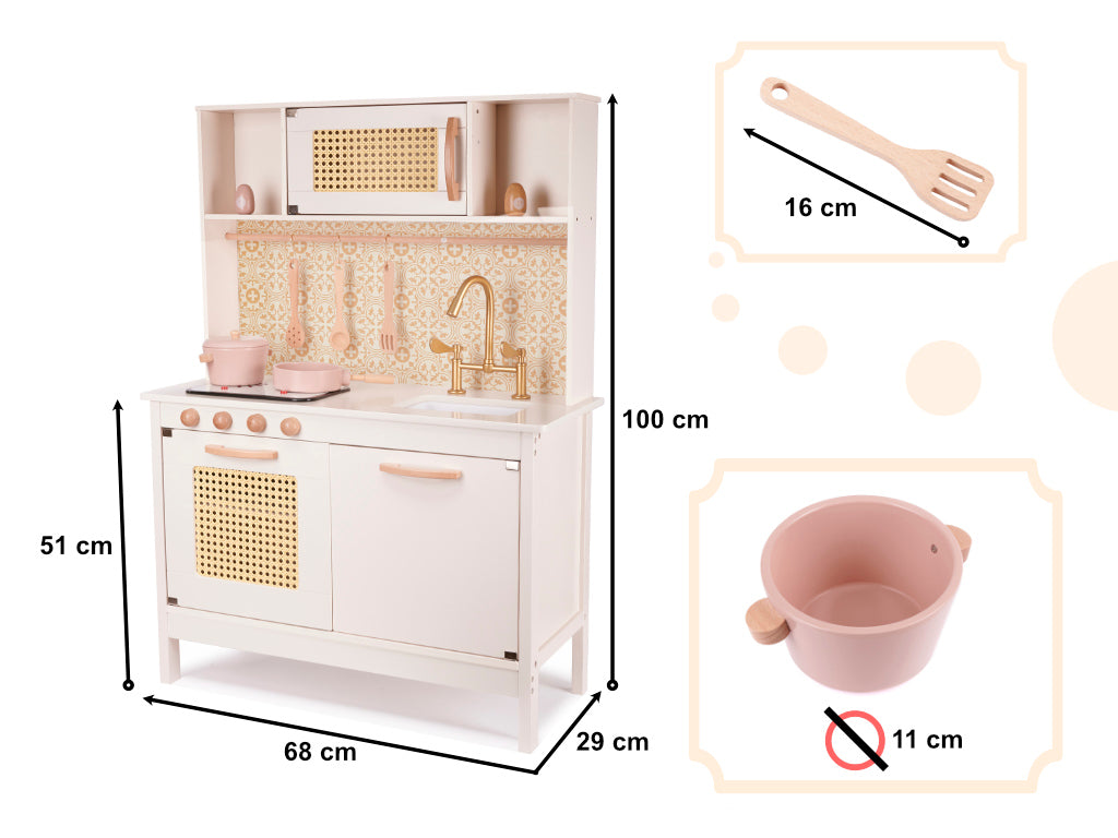 Drewniana kuchnia dziecięca retro BOHO z akcesoriami 100 cm