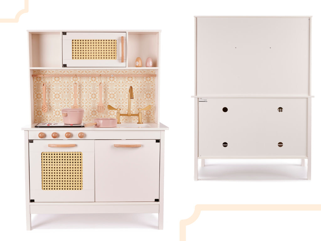 Drewniana kuchnia dziecięca retro BOHO z akcesoriami 100 cm