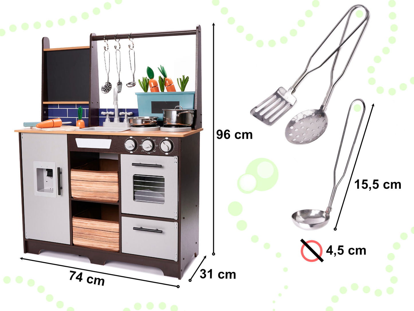 Drewniana kuchnia dziecięca LOFT XXL z akcesoriami 96 cm