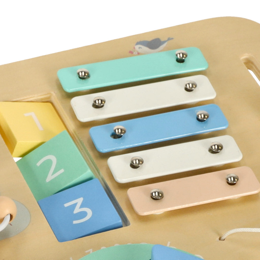 Tablica manipulacyjna LULILO LUDO stolik drewniany sensoryczny 2w1 miętowy