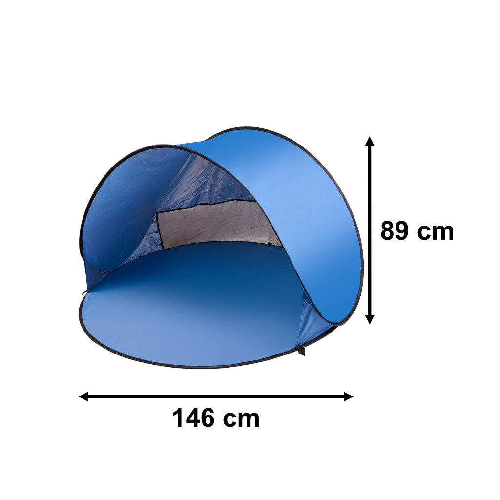 Namiot plażowy automatyczny XL 146 x 146 cm niebieski z pokrowcem i śledziami