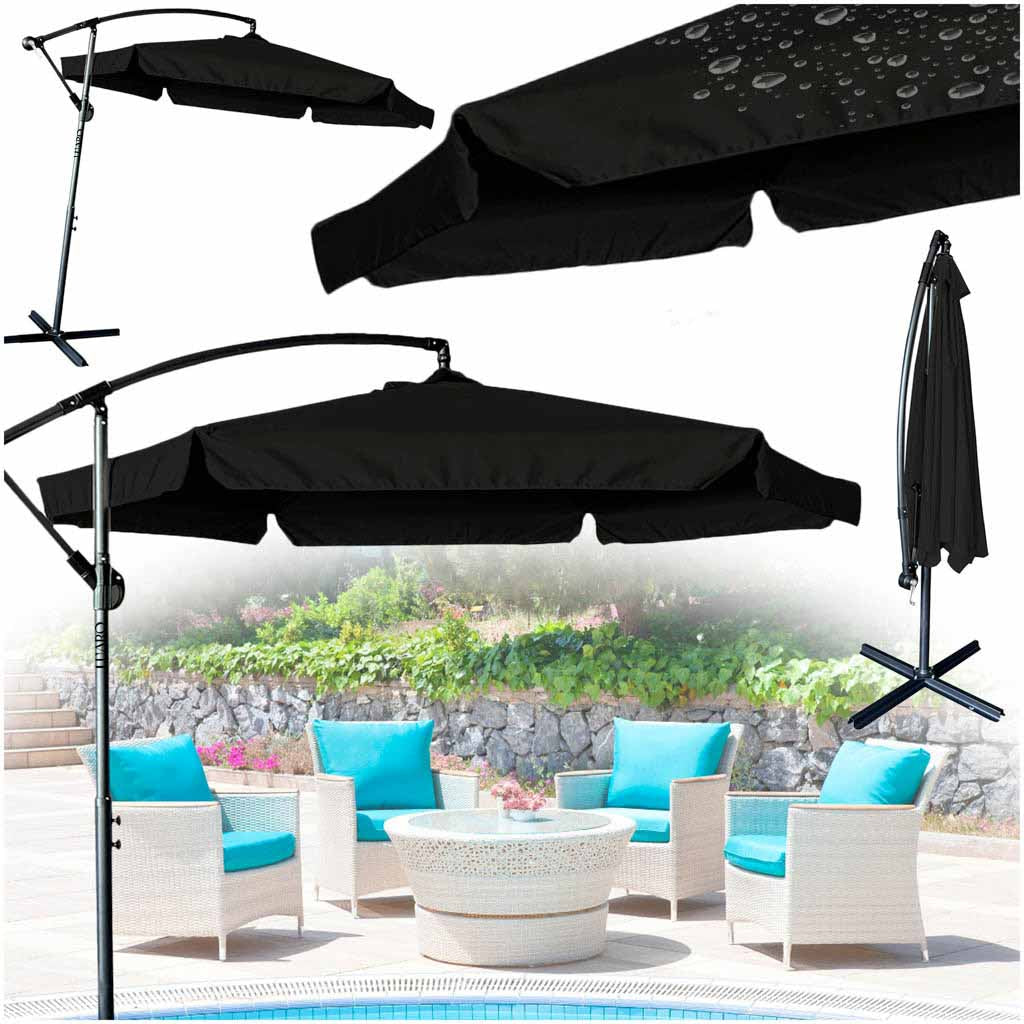 Parasol ogrodowy LUARO z bocznym wysięgnikiem 290 cm czarny