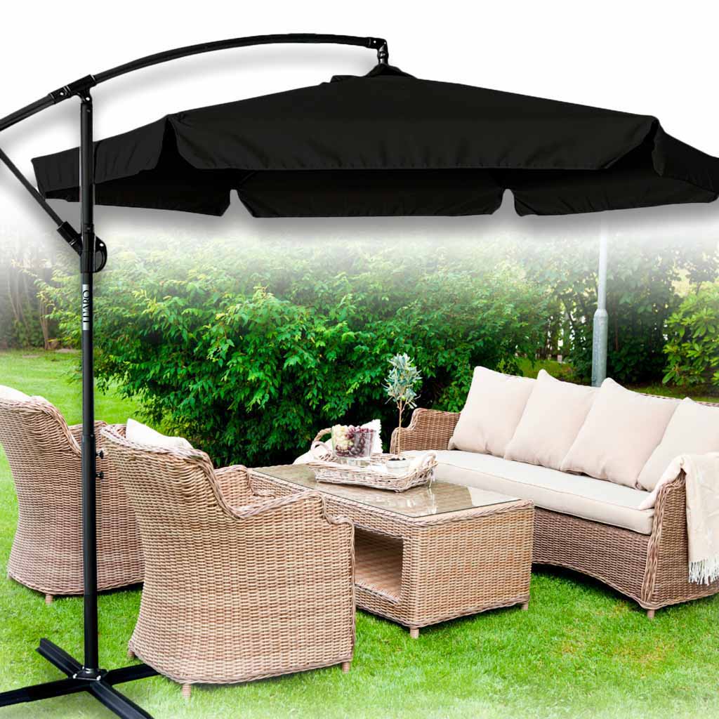 Parasol ogrodowy LUARO z bocznym wysięgnikiem 290 cm czarny