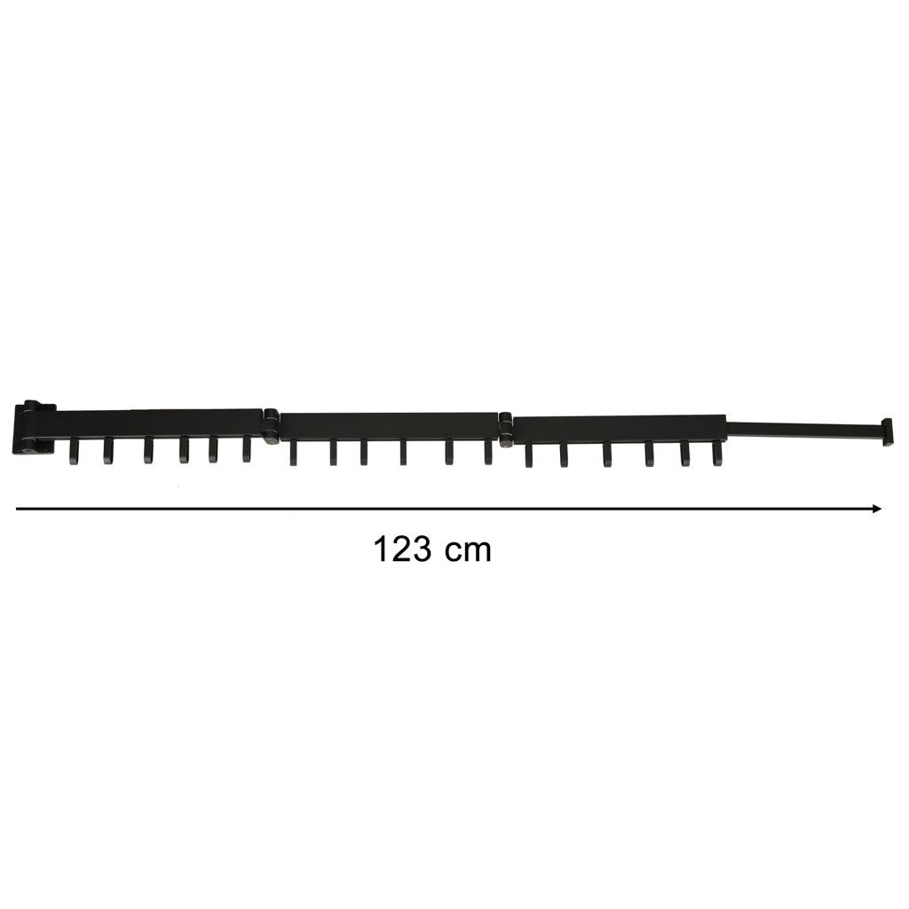 Suszarka na pranie wieszak ścienny naścienny składany teleskopowy czarny 18 haczyków 123cm