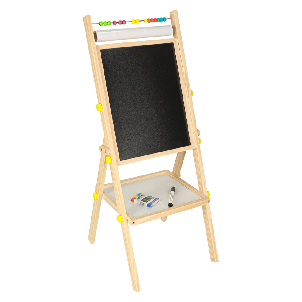 Dwustronna tablica magnetyczno-kredowa drewniana 38x37x90 cm z literkami i akcesoriami