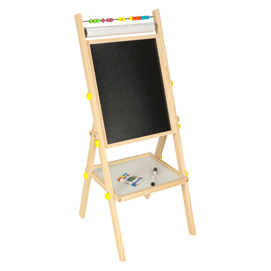 Dwustronna tablica magnetyczno-kredowa drewniana 38x37x90 cm z literkami i akcesoriami