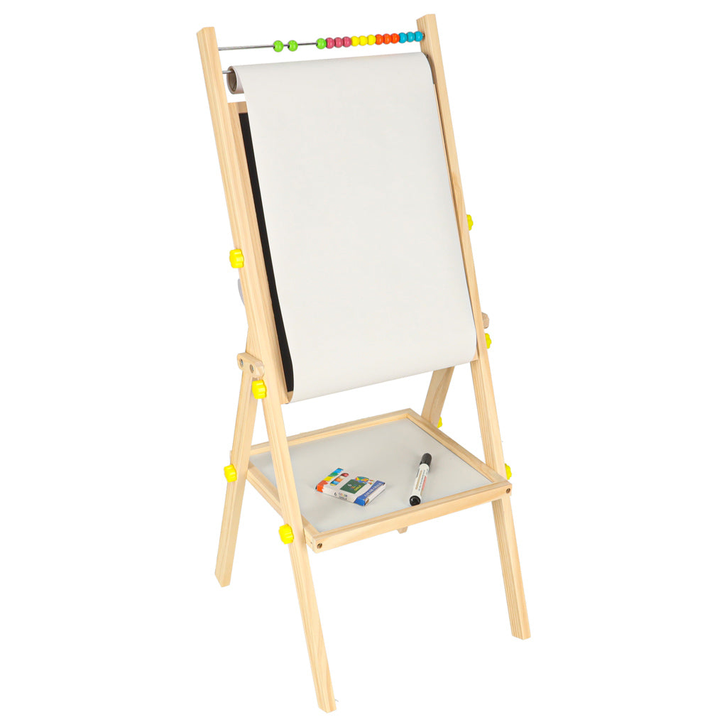 Dwustronna tablica magnetyczno-kredowa drewniana 38x37x90 cm z literkami i akcesoriami