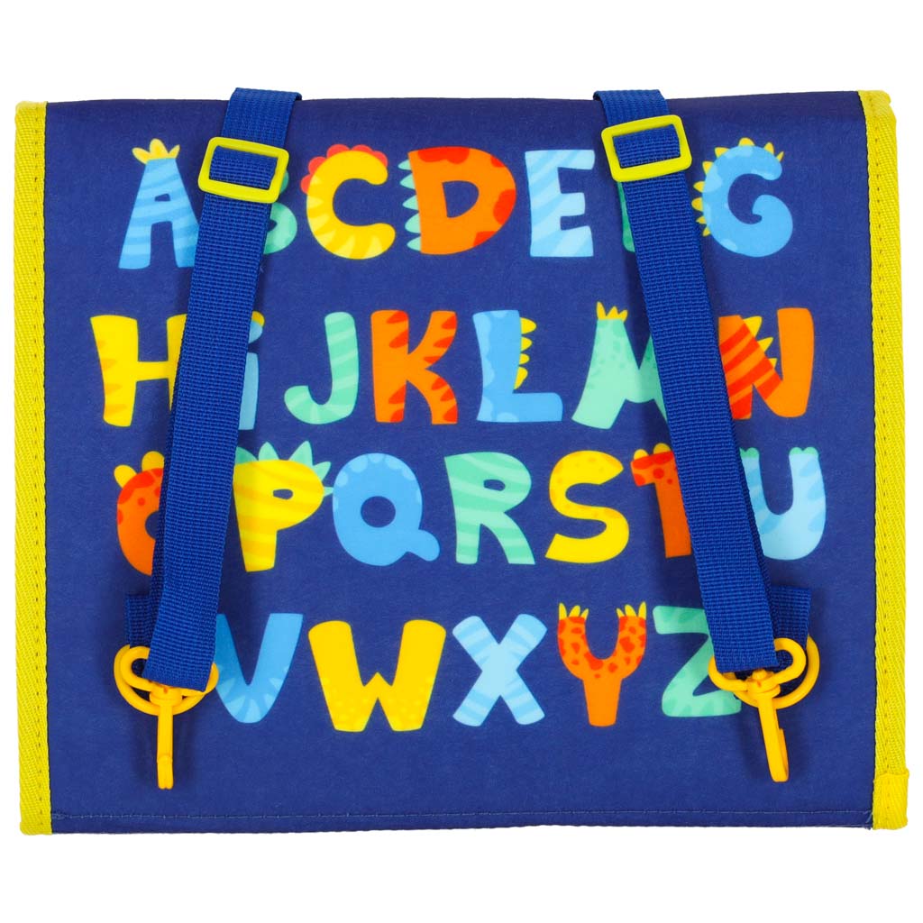 Tablica manipulacyjna sensoryczna montessori walizka plecak niebieski