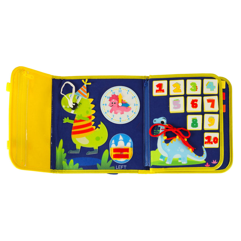 Tablica manipulacyjna sensoryczna montessori walizka plecak niebieski