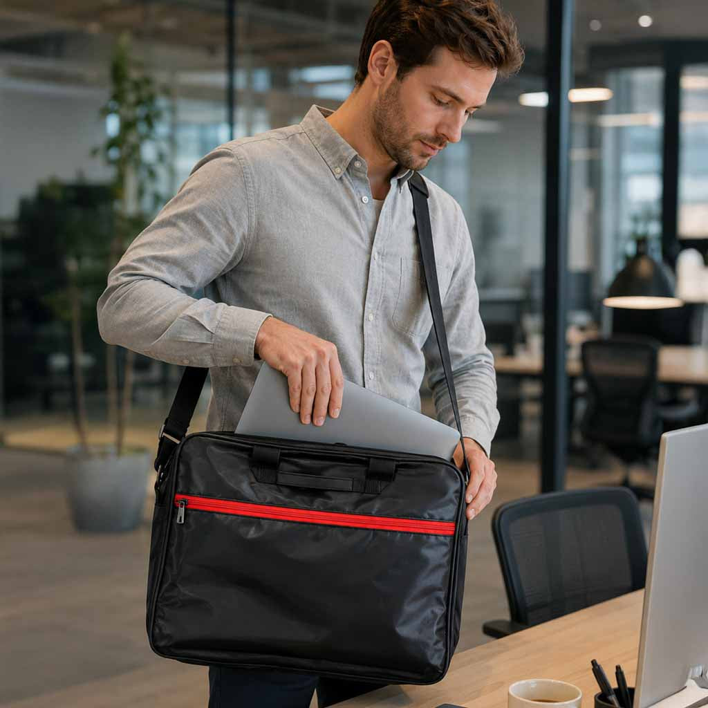 Torba na laptopa 15,6 cala czarna z paskiem na ramię, biznesowa, unisex