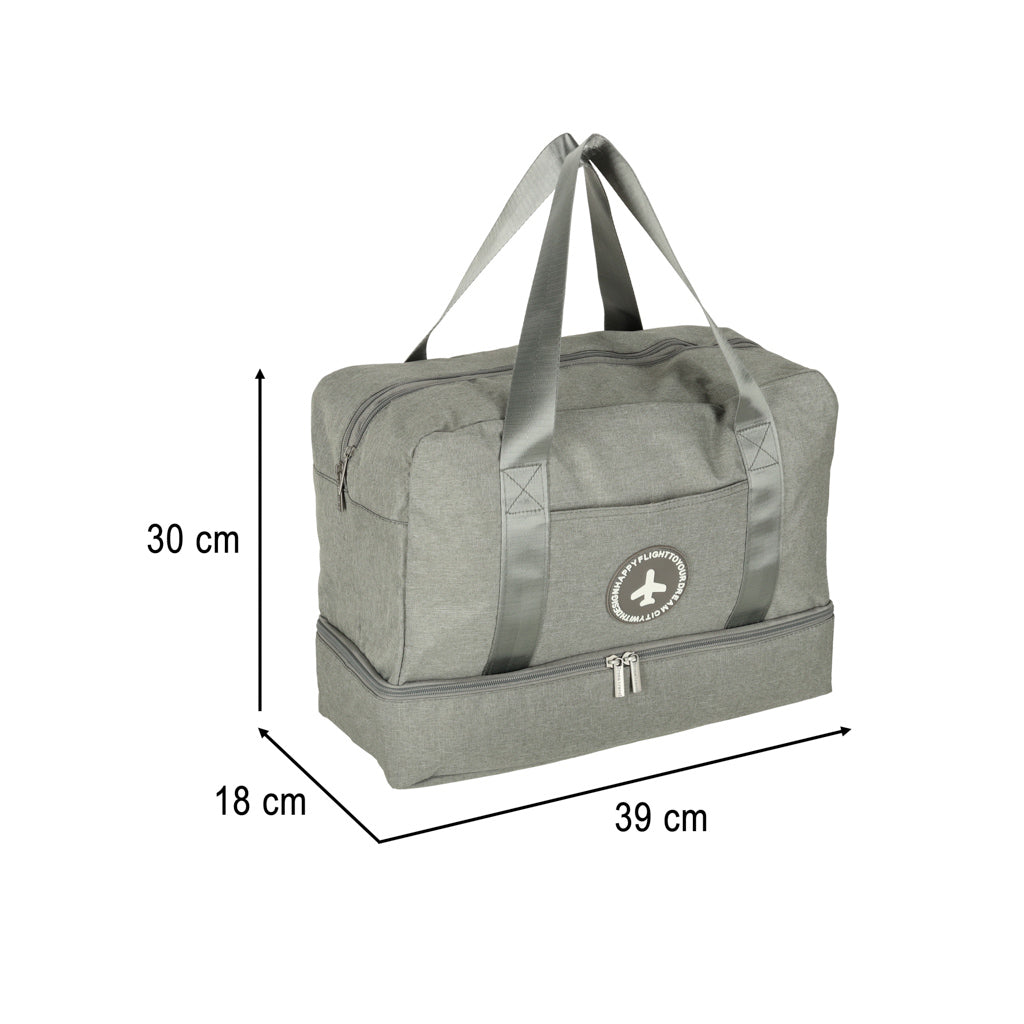 Torba podróżna z kieszeniami 39x30x18 cm szara bagaż podręczny do samolotu