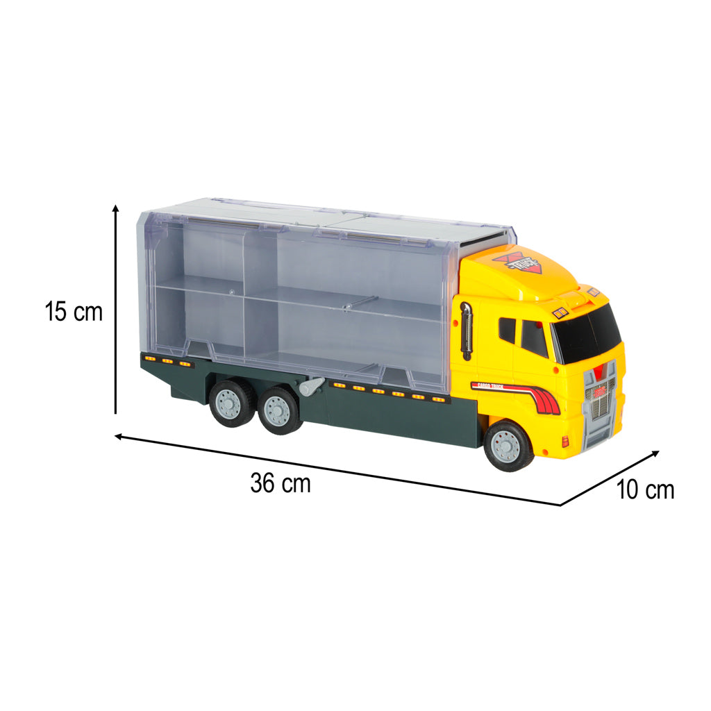 Transporter ciężarówka TIR wyrzutnia + metalowe auta maszyny budowlane