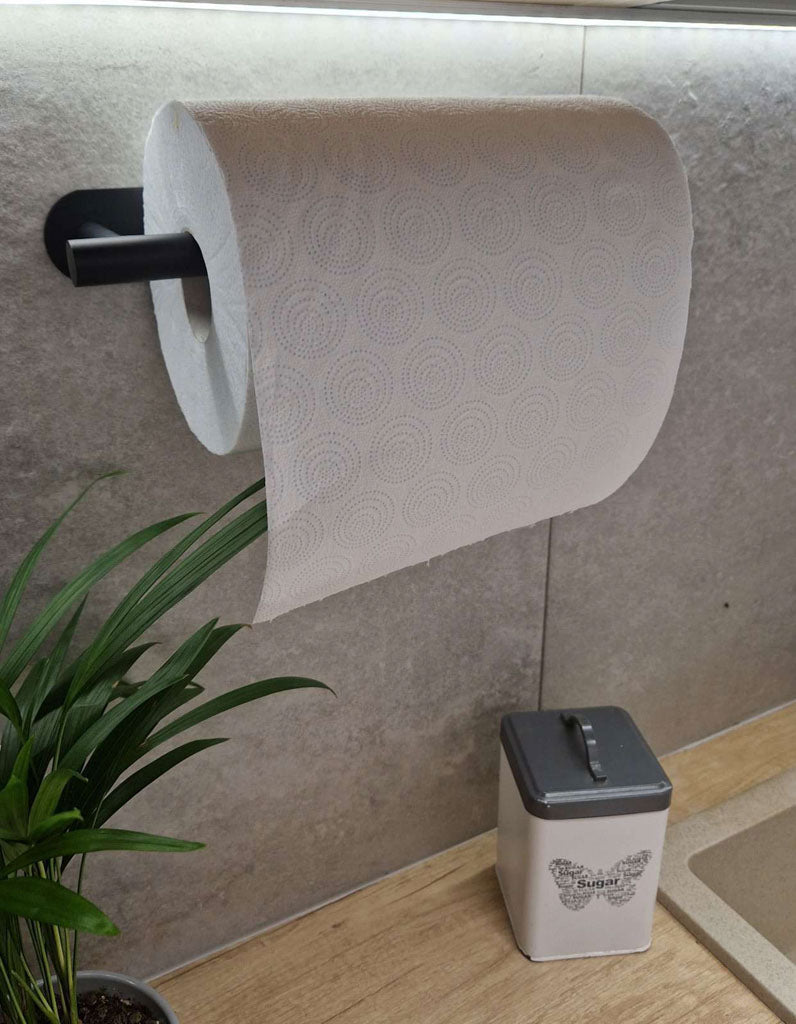 Uchwyt wieszak na ręcznik papierowy kuchenny z taśmą dwustronną, mat loft, kolor czarny