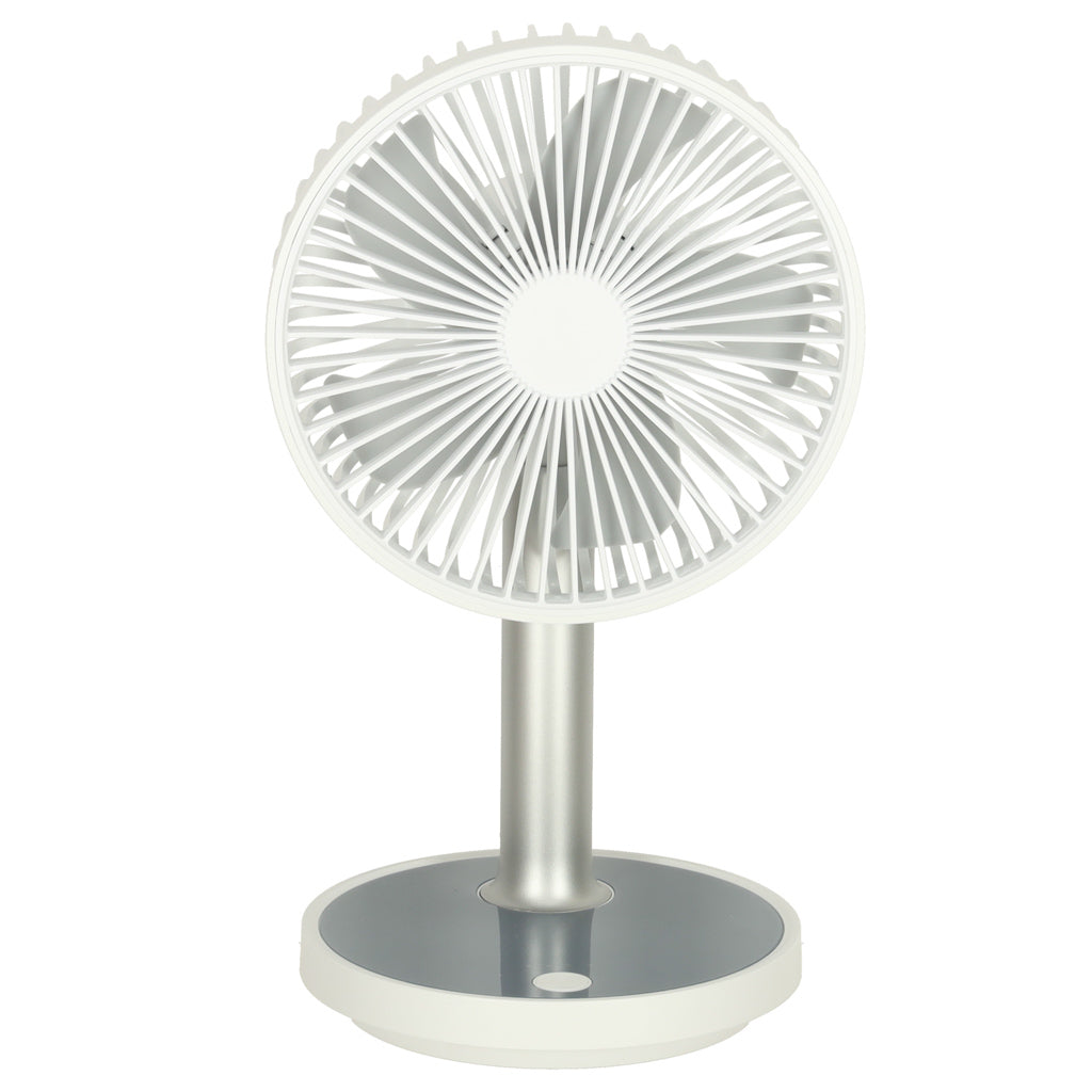 Wentylator biurkowy bezprzewodowy USB z akumulatorem 4 tryby pracy LED biały 30–38 cm