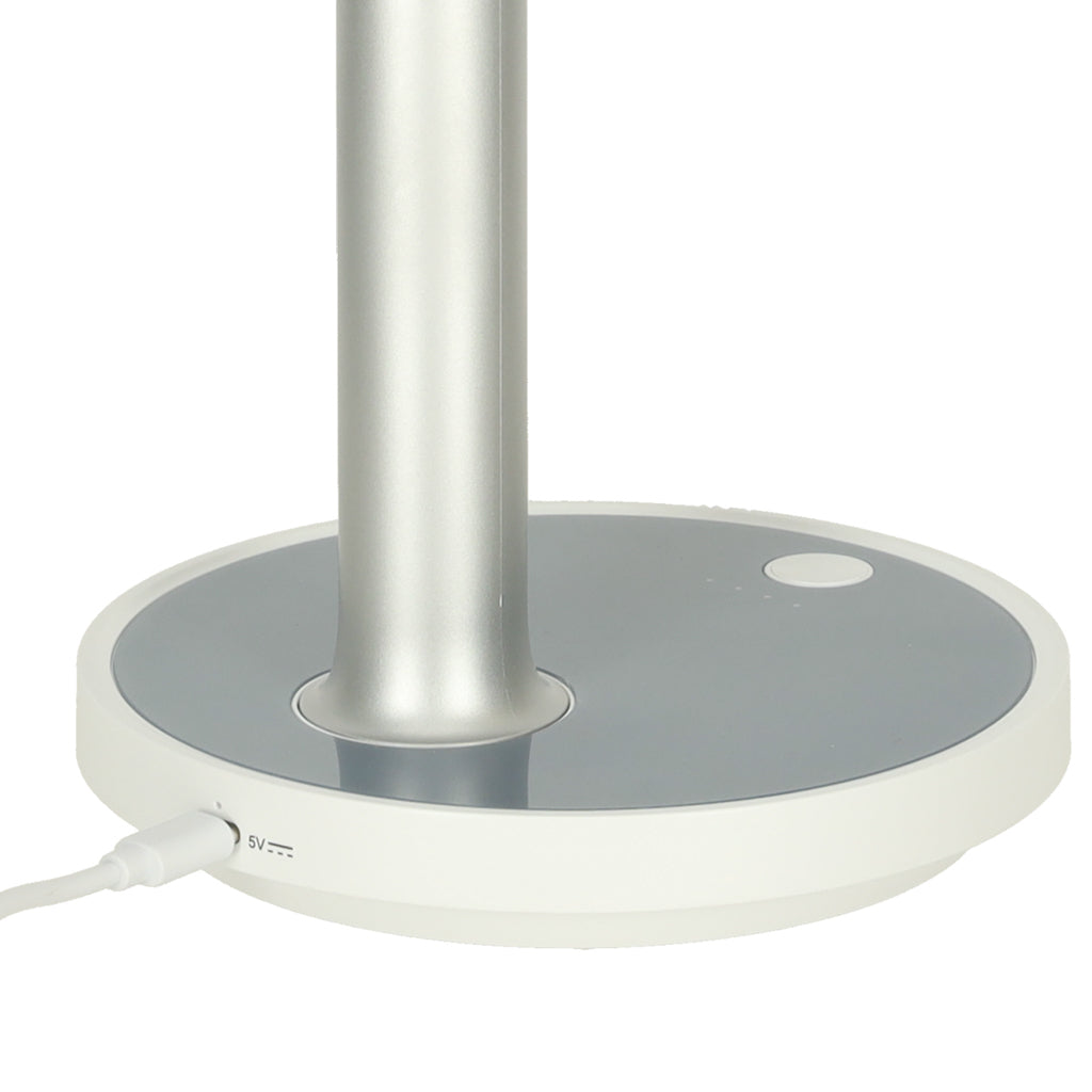 Wentylator biurkowy bezprzewodowy USB z akumulatorem 4 tryby pracy LED biały 30–38 cm