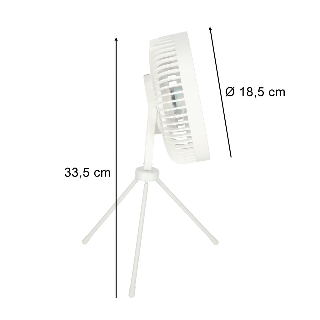 Wentylator biurkowy bezprzewodowy USB-C z pilotem i lampką LED, 4 poziomy, biały, 18 cm