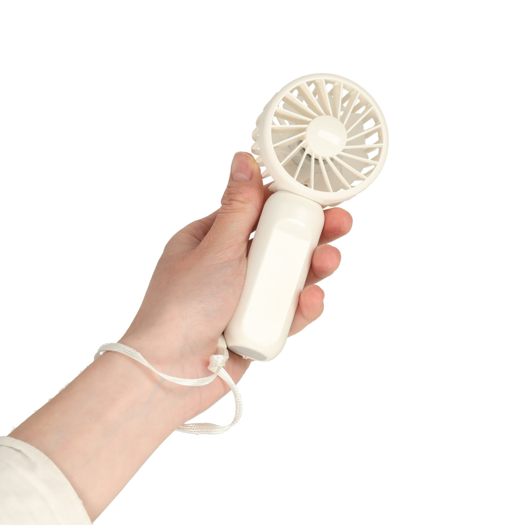 Mini wentylator USB z podstawką i smyczą, przenośny, 3 tryby nawiewu, 1200 mAh, biały, 13,8 cm