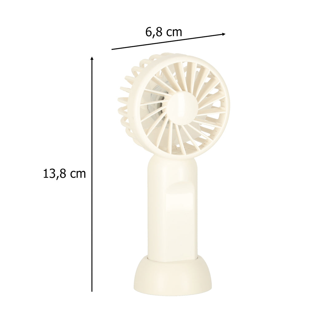 Mini wentylator USB z podstawką i smyczą, przenośny, 3 tryby nawiewu, 1200 mAh, biały, 13,8 cm
