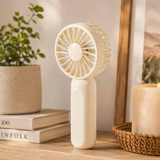 Mini wentylator USB z podstawką i smyczą, przenośny, 3 tryby nawiewu, 1200 mAh, biały, 13,8 cm