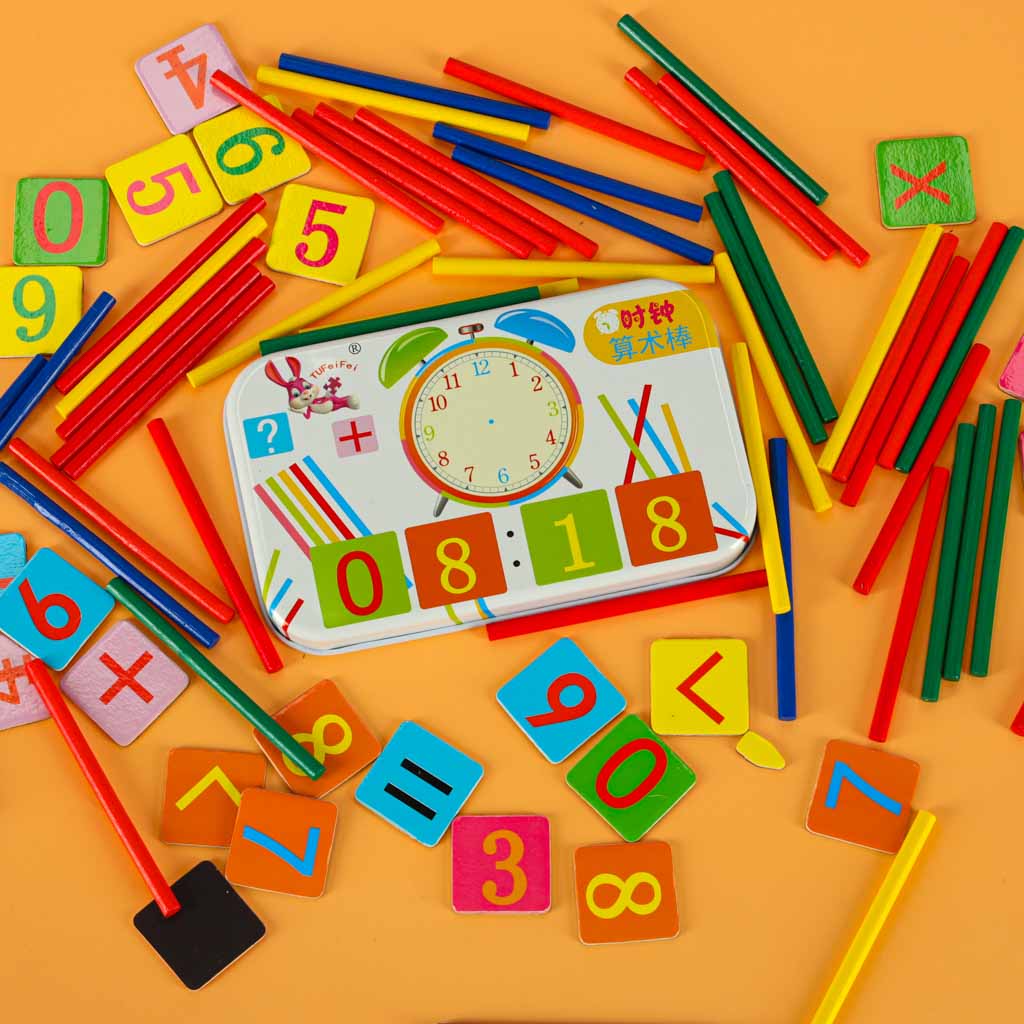 Edukacyjny zestaw do nauki zegara i podstaw matematyki dla dzieci 3+ w metalowym pudełku