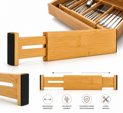 Organizer do szuflady bambusowy separator regulowany na sztućce, narzedzia - 43 cm 1 sztuka